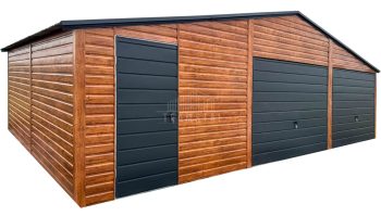 Garaż blaszany 9x6m - 2 x brama uchylna - drzwi - jasny orzech  - drewnopodobny - antracyt - dach dwuspadowy TS1196