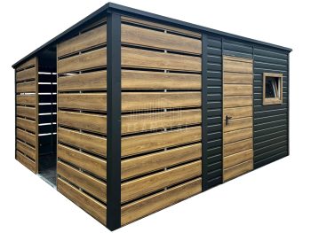 Schowek - domek ogrodowy 2,5x3m - wiata 1,5m - drzwi - okno - antracyt - winchester - drewnopodobny - spad dachu w tył TS1198