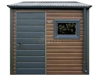 Schowek - domek ogrodowy 2,5x2,5m - drzwi - okno - ciemny orzech - drewnopodowny - antracyt - dach spad w przód - rynny TS1199