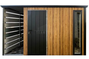 Schowek - Domek ogrodowy 3x2,5m - wiata 0,5m - drzwi - 2 x okno - winchester - drewnopodobny - spad dachu w tył TS1200