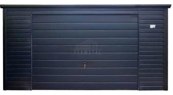Garaż blaszany 5x6m - brama uchylna - drzwi - czarny - rynna - dach spad w tył TS1178