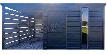 Schowek - domek ogrodowy 3x3m - wiata 3m - drzwi - okno - antracyt - spad dachu do tyłu  TS1203