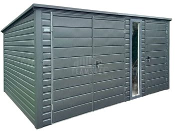 Schowek - domek ogrodowy 4x3m - brama dwuskrzydłowa - okno - drzwi - antracyt - dach spad w tył TS1204