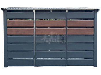 Wiata śmietnikowa 3x1m - furtka - ciemny orzech - antracyt - drewnopodobny - dach spad w przód TS1209