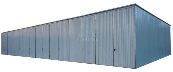 Hala blaszana 24x8m - 8x brama dwuskrzydłowa - biały - dach spad w tył TS1180