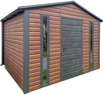 Schowek - domek ogrodowy 3x3m - drzwi - 2x okno - ciemny orzech - drewnopodobny - rynny - dach dwuspadowy TS1183