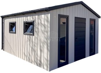 Domek ogrodowy 3x4 - drzwi - 4 x okno - biały - antracyt - blachodachówka - rynny - dach dwuspadowy TS1231