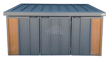 Zabudowa koszy na śmieci wiata śmietnikowa obudowa kubłów 177x65x110 cm 3x120L antracyt + jasny orzech TS1222