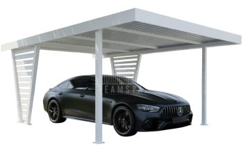 Carport V PREMIUM 4x5m - Wypełnienie panelami - Wiata samochodowa - biały TS1270