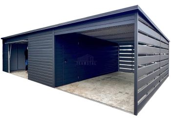 Garaż blaszany 6x6 + wiata 3x6m - brama uchylna - drzwi - antracyt - dach spad w tył TS1282