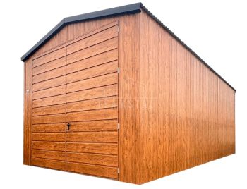 Hala - Garaż blaszany 4x8 m - brama dwuskrzydłowa - jasny orzech - drewnopodobny - dach dwuspadowy TS1286