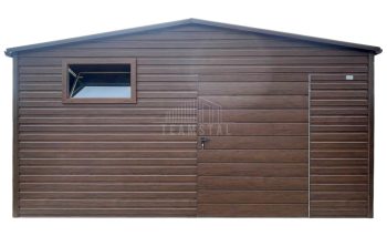 Domek ogrodowy 5,5x4,5 m - drzwi - okno - ciemny orzech - drewnopodobny - dach dwuspadowy - rynny TS1298