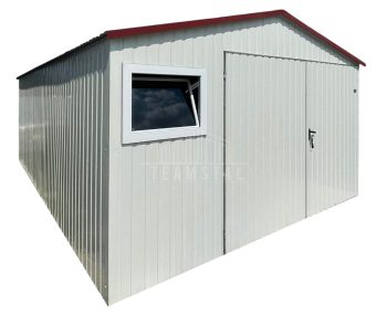 Garaż blaszany 5x6m - brama dwuskrzydłowa - 2x okno - biały - wiśnia - dach dwuspadowy TS1312