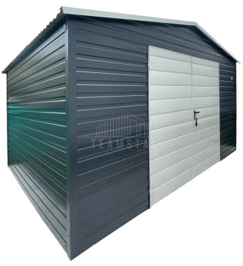 Schowek - domek ogrodowy 5x3m - brama dwuskrzydłowa - antracyt - biały - dach dwuspadowy TS1343