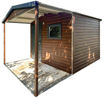 Schowek - domek ogrodowy 2,5x2 m + wiata 1,5 m - drzwi - okno - antracyt - ciemny orzech - drewnopodobny - dach dwuspadowy TS1290
