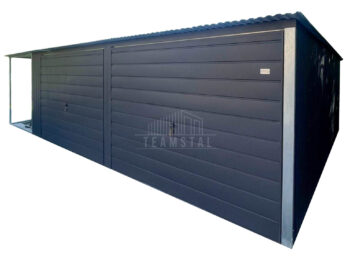 Garaż blaszany 6,5x5m + wiata 2x5m - 2x brama uchylna - antracyt - dach spad w tył - rynna TS1315