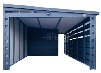 Carport - wiata samochodowa 3,5x6 m - pomieszczenie gospodarcze - drzwi - okno - antracyt - dach spad w bok TS1335